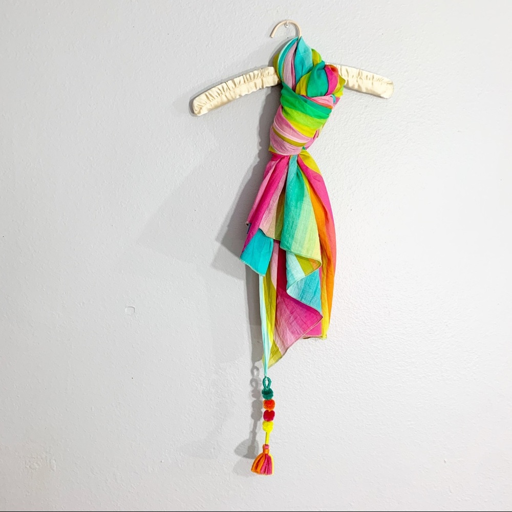 LETARTE Multi-Color Stripe Tassel Cover Up Scarf